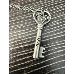 LOVE Key Antique Silver Color Metal Necklace